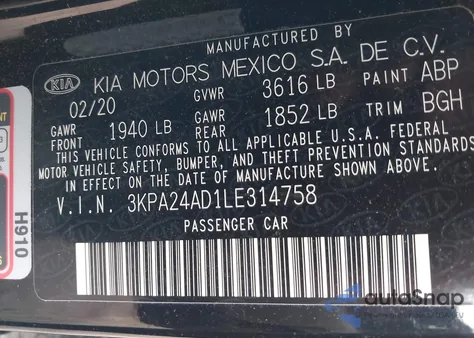 2020 Kia Rio S из США, поврежденный, VIN 3KPA24AD1LE314758